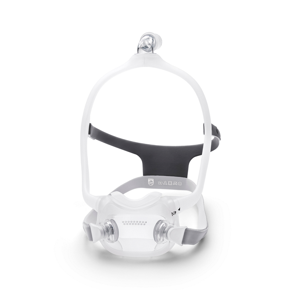 Philips Respironics DreamWear Full Face, showing the cushion, headgear, and hose connection