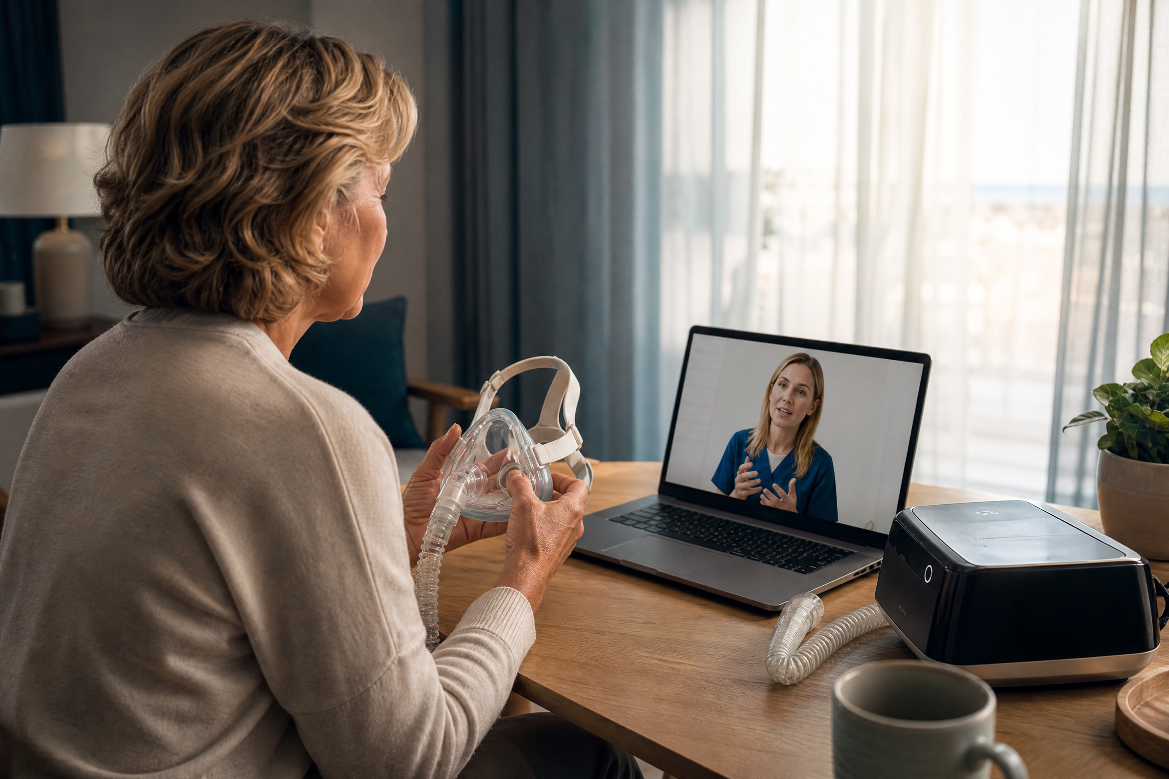 A patient completing a guided virtual CPAP setup